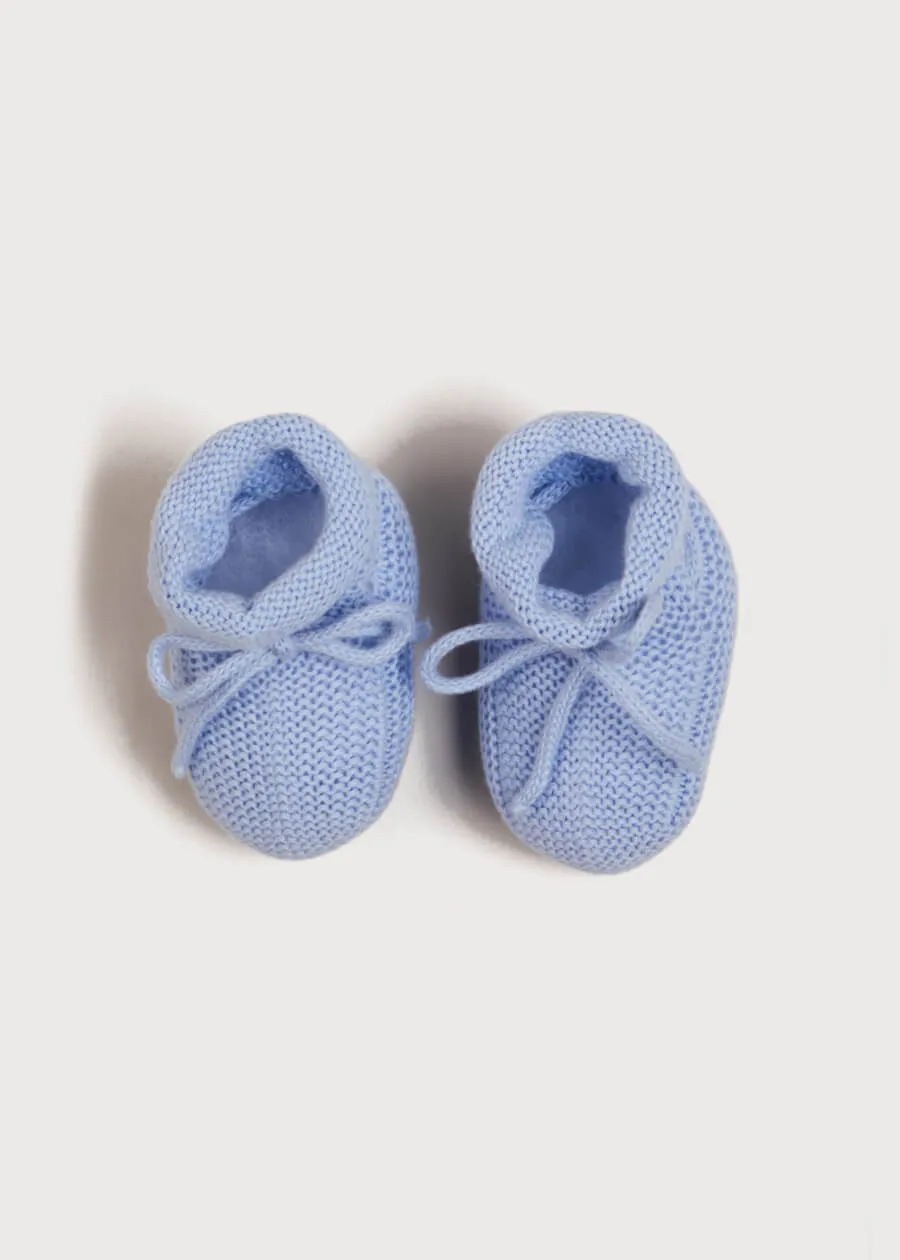 Light Knitted Cotton Baby Booties in Blue