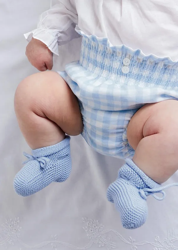 Light Knitted Cotton Baby Booties in Blue