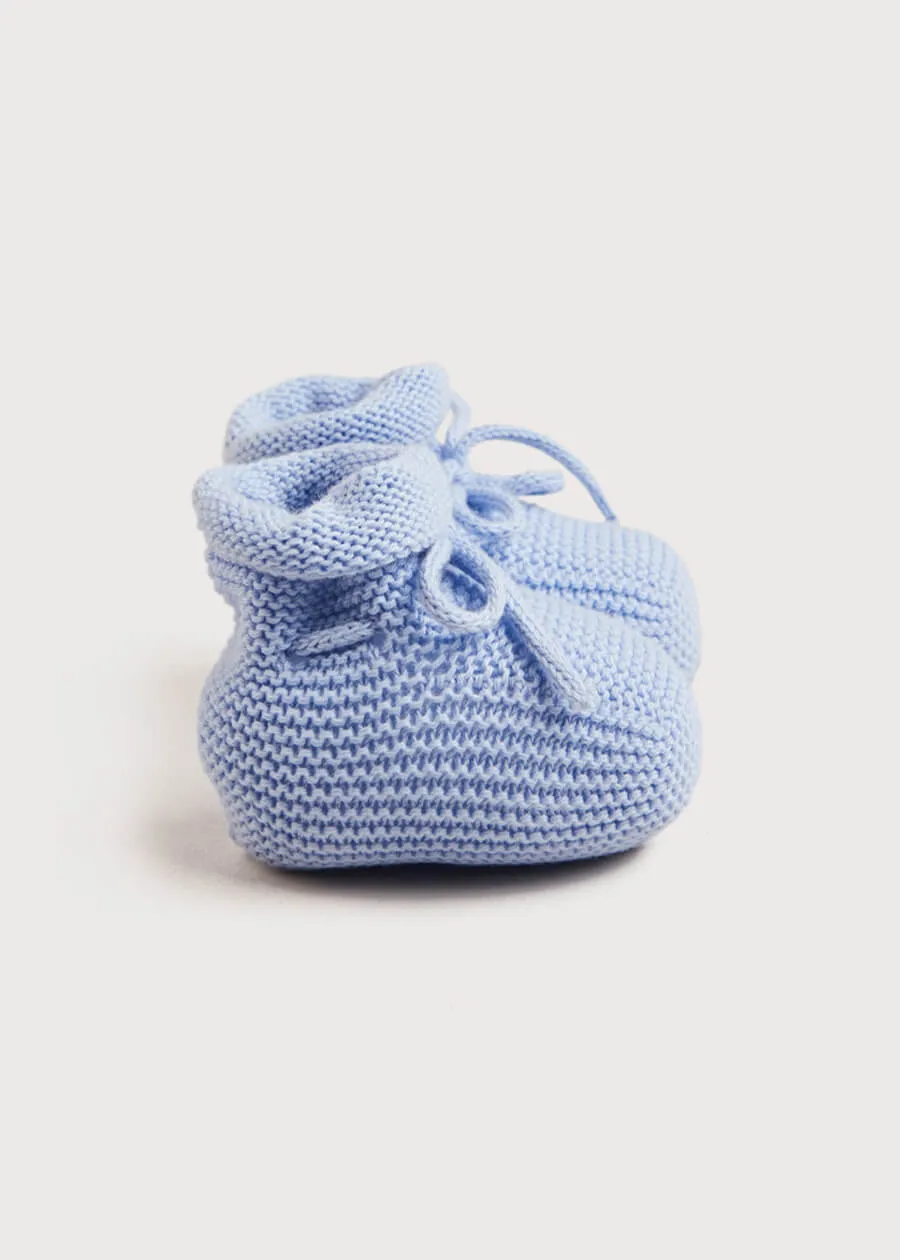 Light Knitted Cotton Baby Booties in Blue