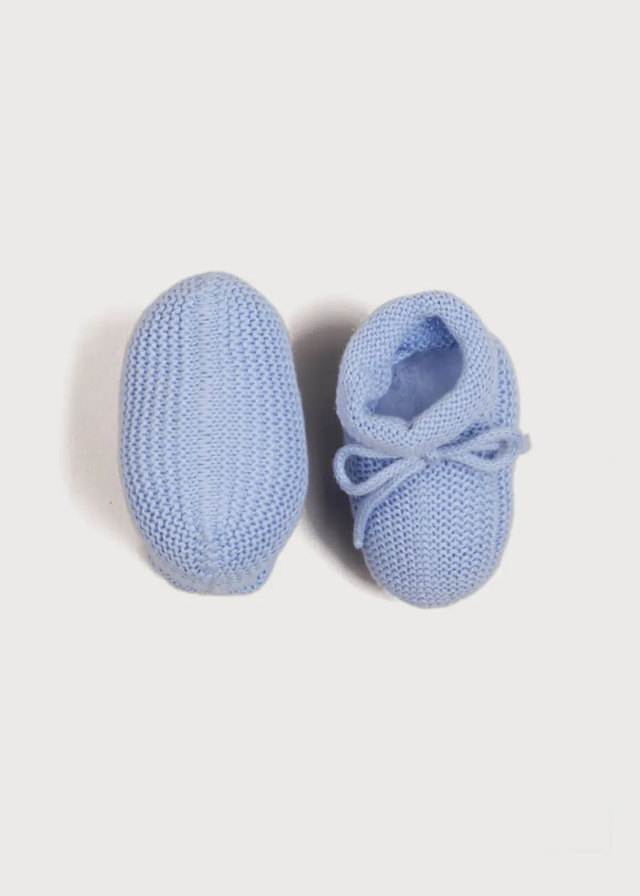 Light Knitted Cotton Baby Booties in Blue