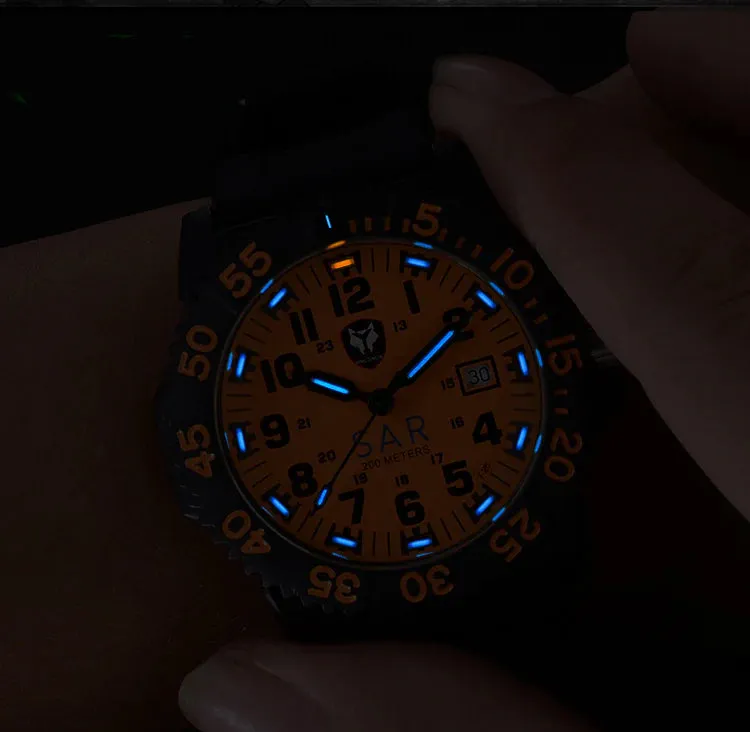 Men's Tritium Military Quartz Movement Outdoor Sport Diving 200M Watch