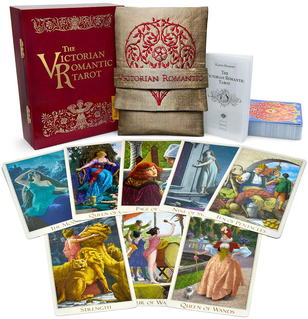 NOW . THE VICTORIAN ROMANTIC TAROT - WITH COLD STAMPING. LARGE FORMAT, LIMITED EDITION. GOLD BAG.