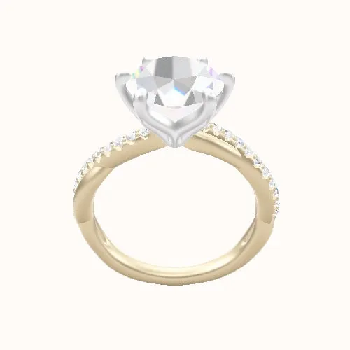 Pave Rope Engagement Ring With Petal Six Prong Head