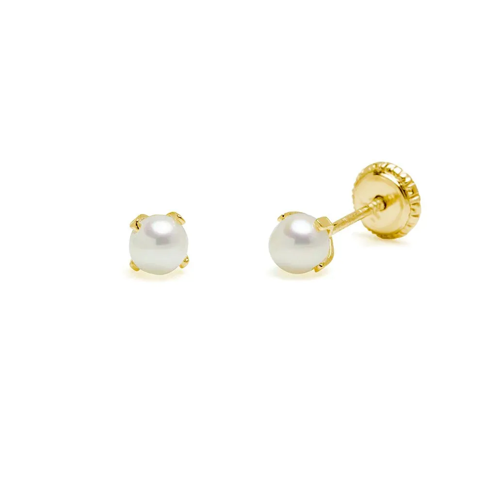 Pendientes Bebés Perla 4mm grapas Oro 9k