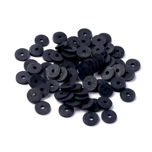 Polymer Clay Beads, Fimo, Katsuki, Heishi, Flat, Round, Black, 6mm