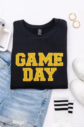 PREORDER: Embroidered Glitter Game Day Sweatshirt in Black/Golden Yellow