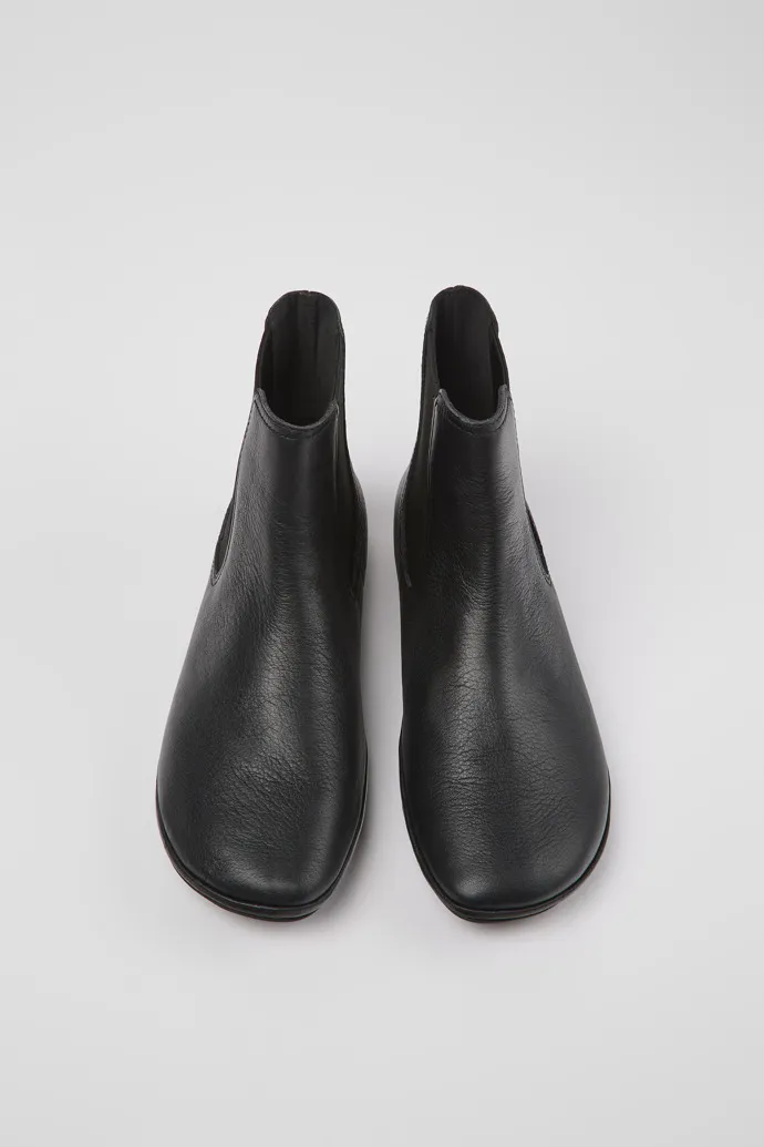 Right Black leather ankle boots