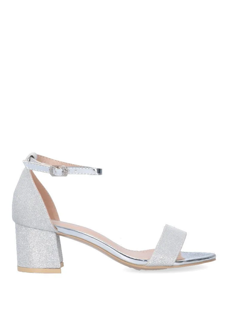 SANDALIAS BRILLO ETIKA  PARA FIESTA  COLOR PLATA TACN  MEDIO MUJER ANTUNES