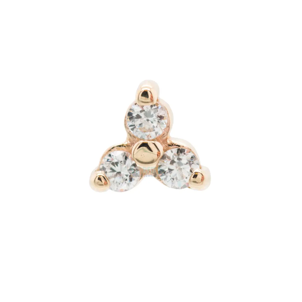 Tri Prong Cluster Threaded End in Gold with White CZ's