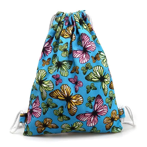 women backpack Canvas Printing Butterfly Backpack for girls Drawstring Bag