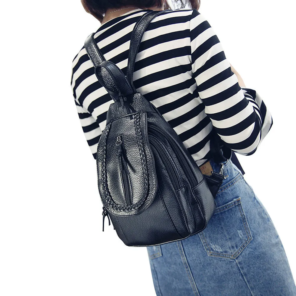 Women Backpack Chest Pack PU Leather Rucksack Travel School Shoulder Bag Vintage Mochila