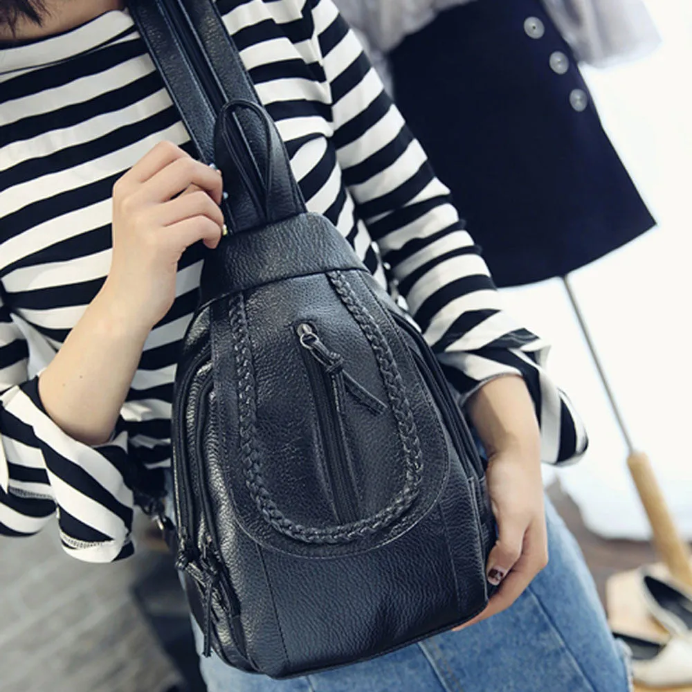 Women Backpack Chest Pack PU Leather Rucksack Travel School Shoulder Bag Vintage Mochila