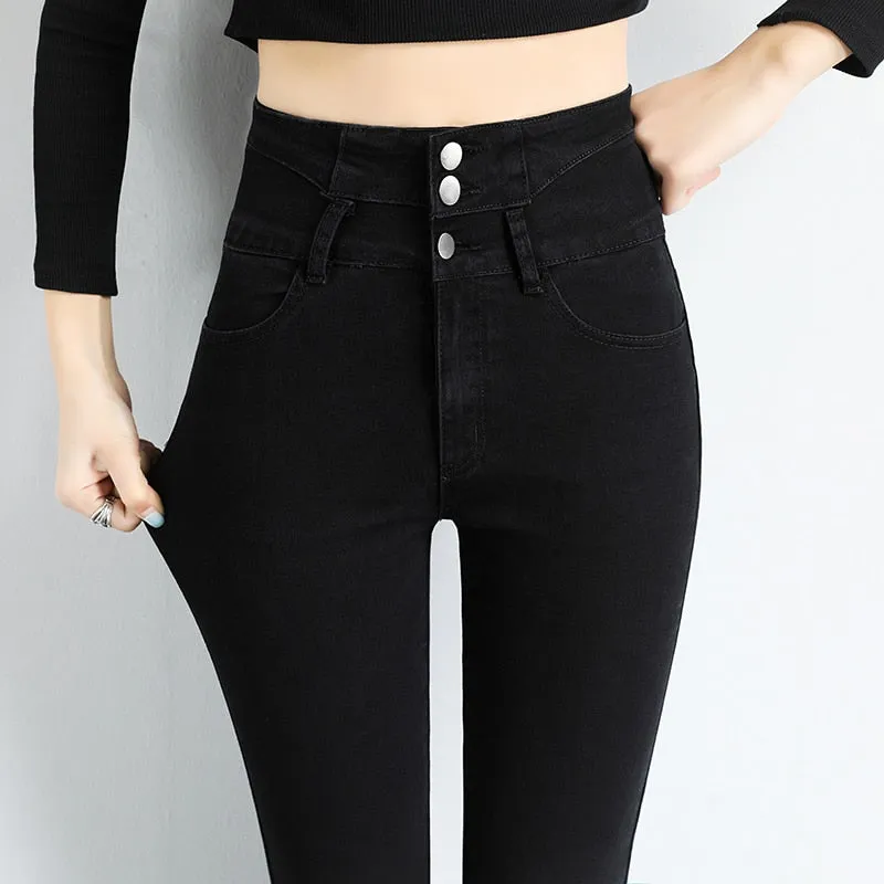 Women's Casual Style Zipper Fly High Waist Stretch Skinny Fit Jeans