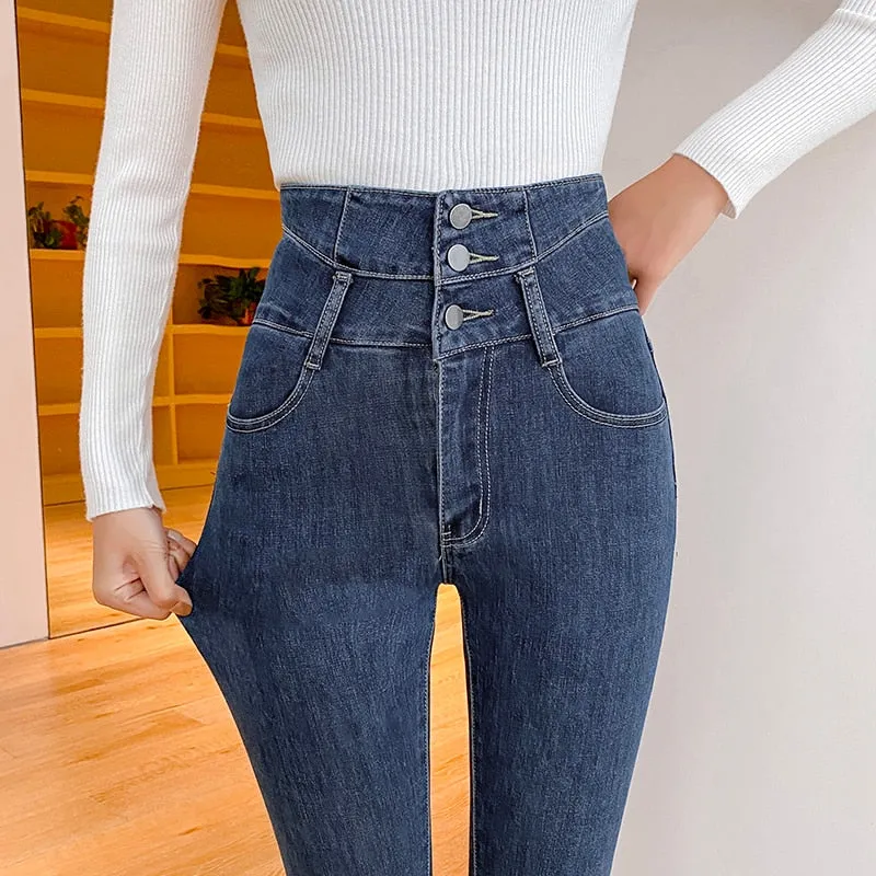 Women's Korean Casual Style Stretch Skinny High Waist Denim Jeans